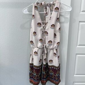 EUC. Gianni Bini Multicolor Backless, Lace-Up Shorts Romper